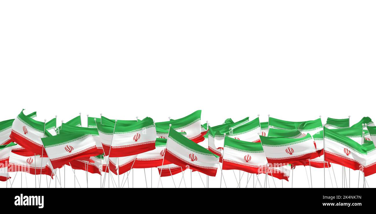 beaucoup de drapeaux iraniens sur fond blanc - 3d rendu Banque D'Images