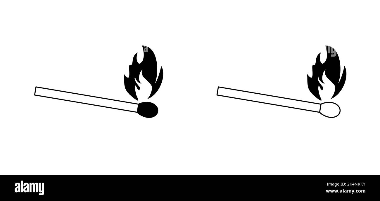 Matchstick, signe lucifer. Logo fumer, feu ou flamme. Icône de gravure de correspondances. Correspond au pictogramme. Faire correspondre l'icône allumée. Dessin animé à vecteur plat amusant. Rouge, ou Banque D'Images