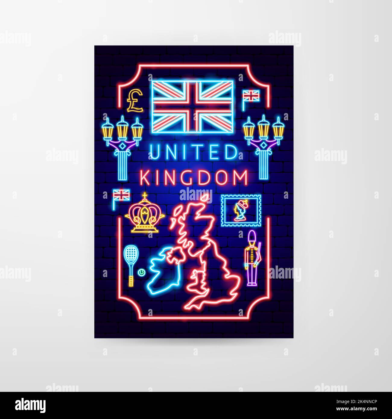 Neon Flyer Royaume-Uni Illustration de Vecteur