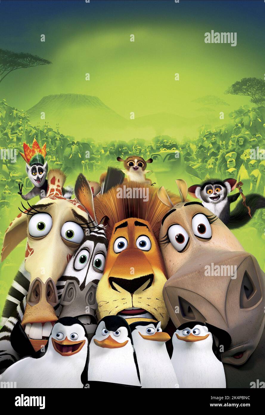 MELMAN, Marty le zèbre, ALEX LE LION, GLORIA L'hippopotame, le Roi Julien, pingouins, Madagascar : Escape 2 Africa, 2008 Banque D'Images