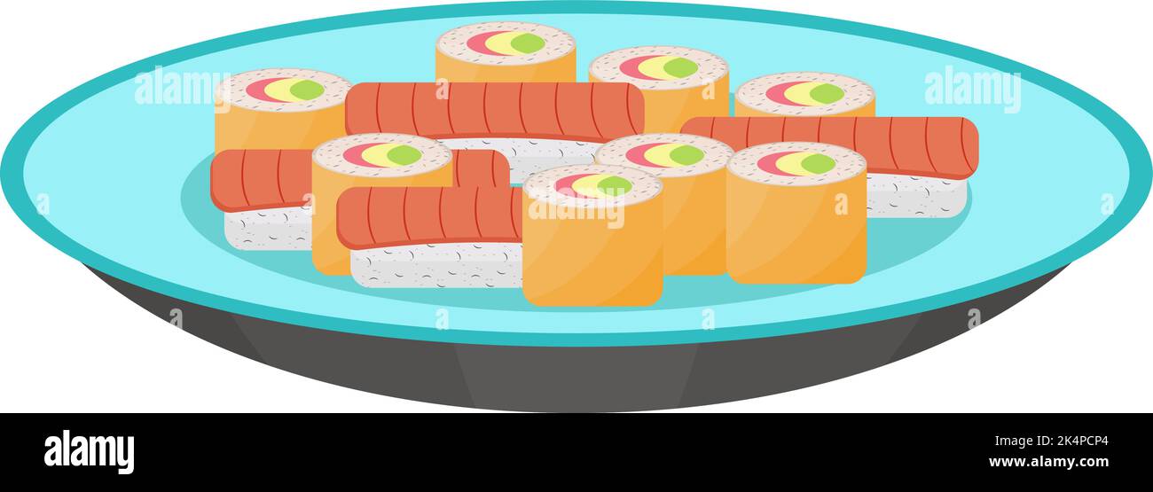 Sushi sur plaque, illustration, vecteur sur fond blanc. Illustration de Vecteur