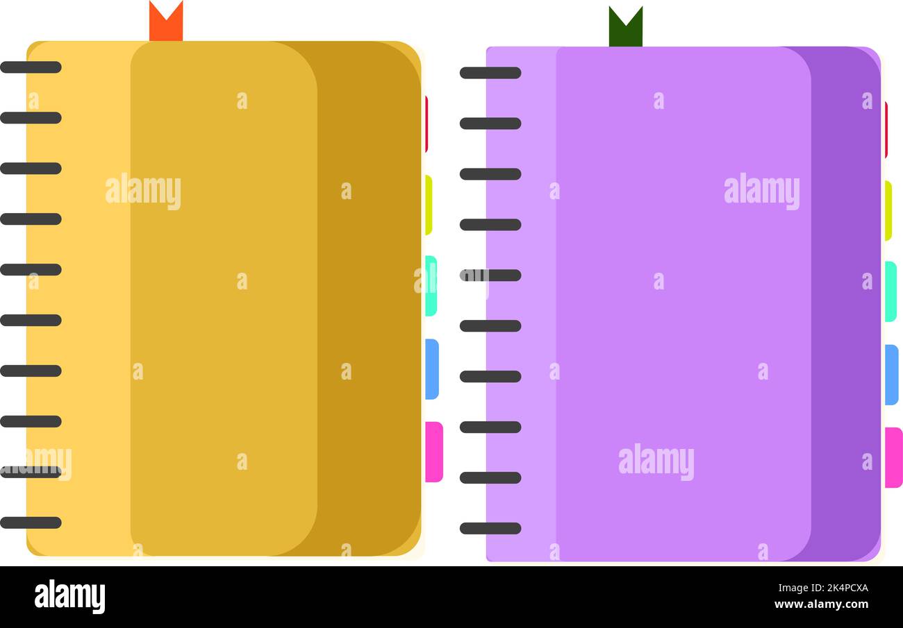 Agenda jaune et violet, illustration, vecteur sur fond blanc. Illustration de Vecteur
