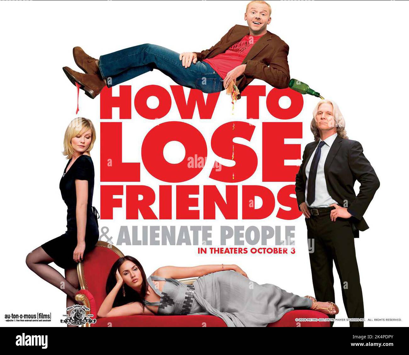 KIRSTEN DUNST, SIMON PEGG, MEGAN FOX, JEFF BRIDGES AFFICHE, COMMENT PERDRE DES AMIS ET ALIÉNER DES GENS, 2008 Banque D'Images