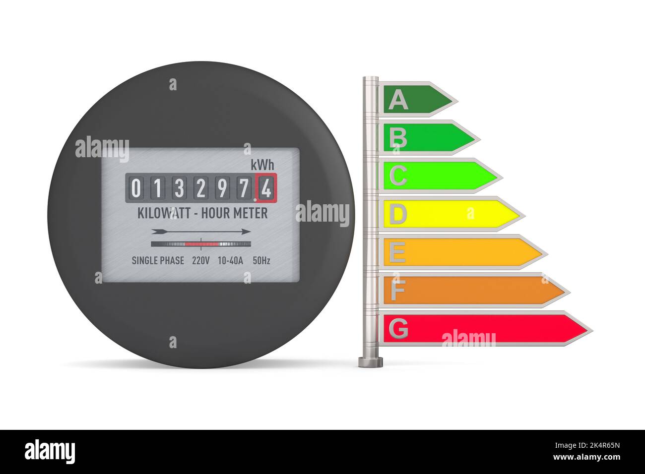 Kilowattheure compteur électrique sur fond blanc. Illustration isolée 3D Banque D'Images