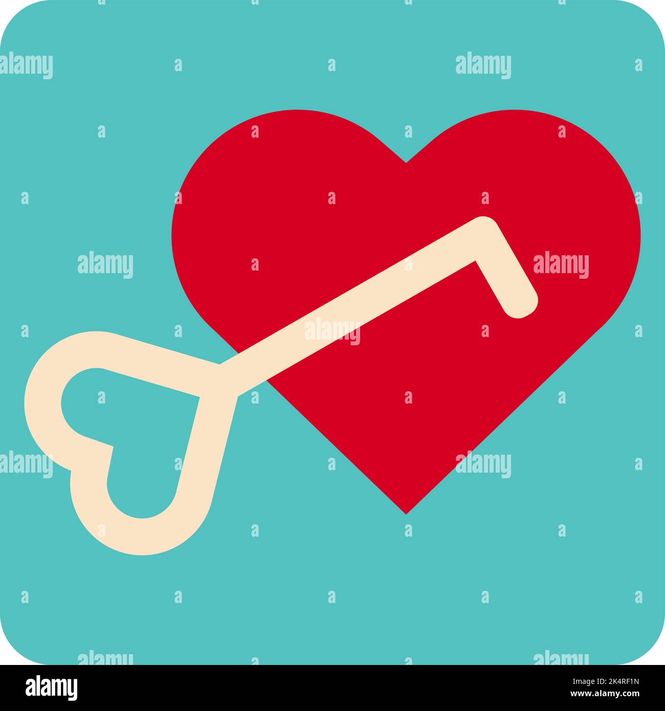 Coeur de Saint-Valentin avec clé, illustration, vecteur sur fond blanc. Illustration de Vecteur