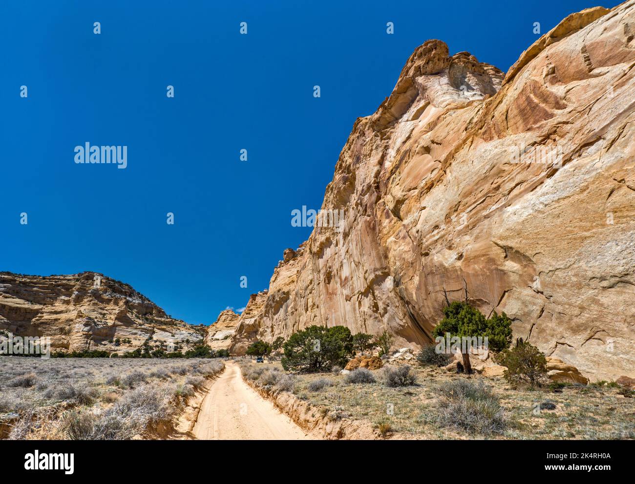 Chemin vers le panneau pétroglyphe de Lone Warrior, mur de grès près de Swasey Cabin, pays de Sinbad, San Rafael Swell, Utah, États-Unis Banque D'Images