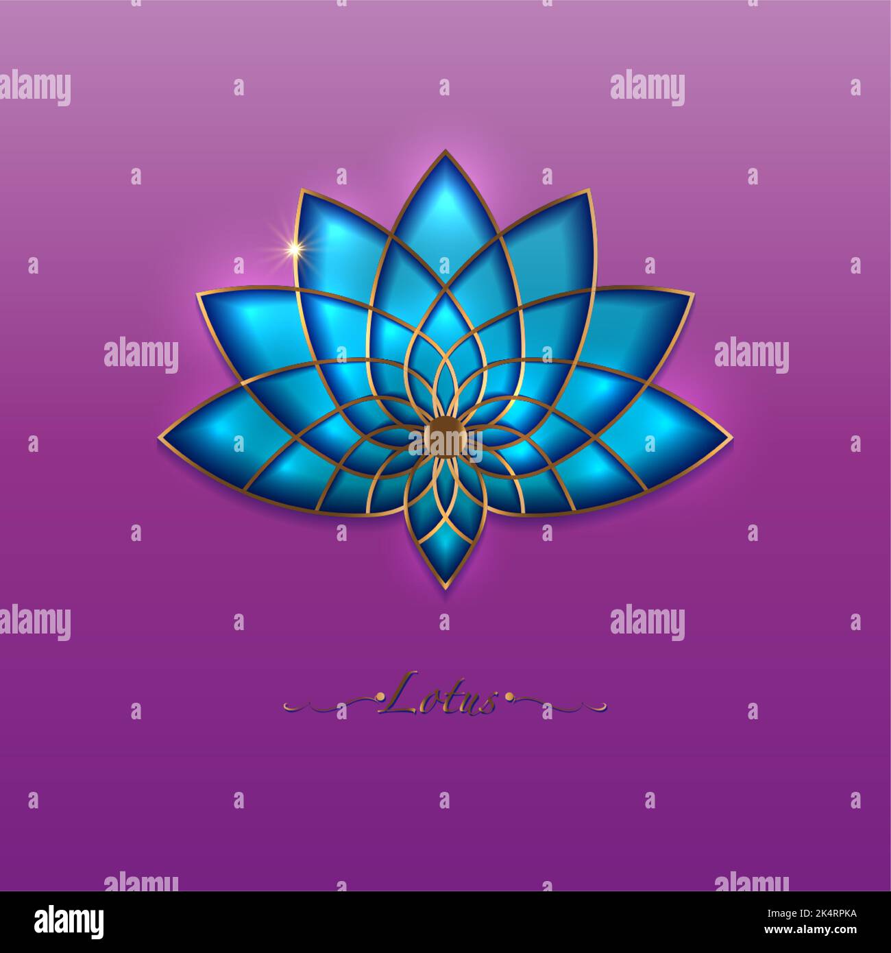 Fleur de Lotus bleu, mandala à géométrie sacrée, ornement de luxe doré, logo floral d'art de ligne d'or. Fleurs symboles du yoga, spa, salon de beauté, logo Illustration de Vecteur