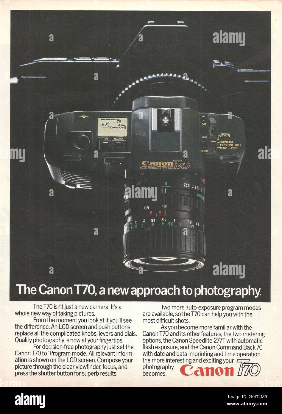 Canon T70 appareil photo Canon magazine publicitaire papier publicitaire Banque D'Images