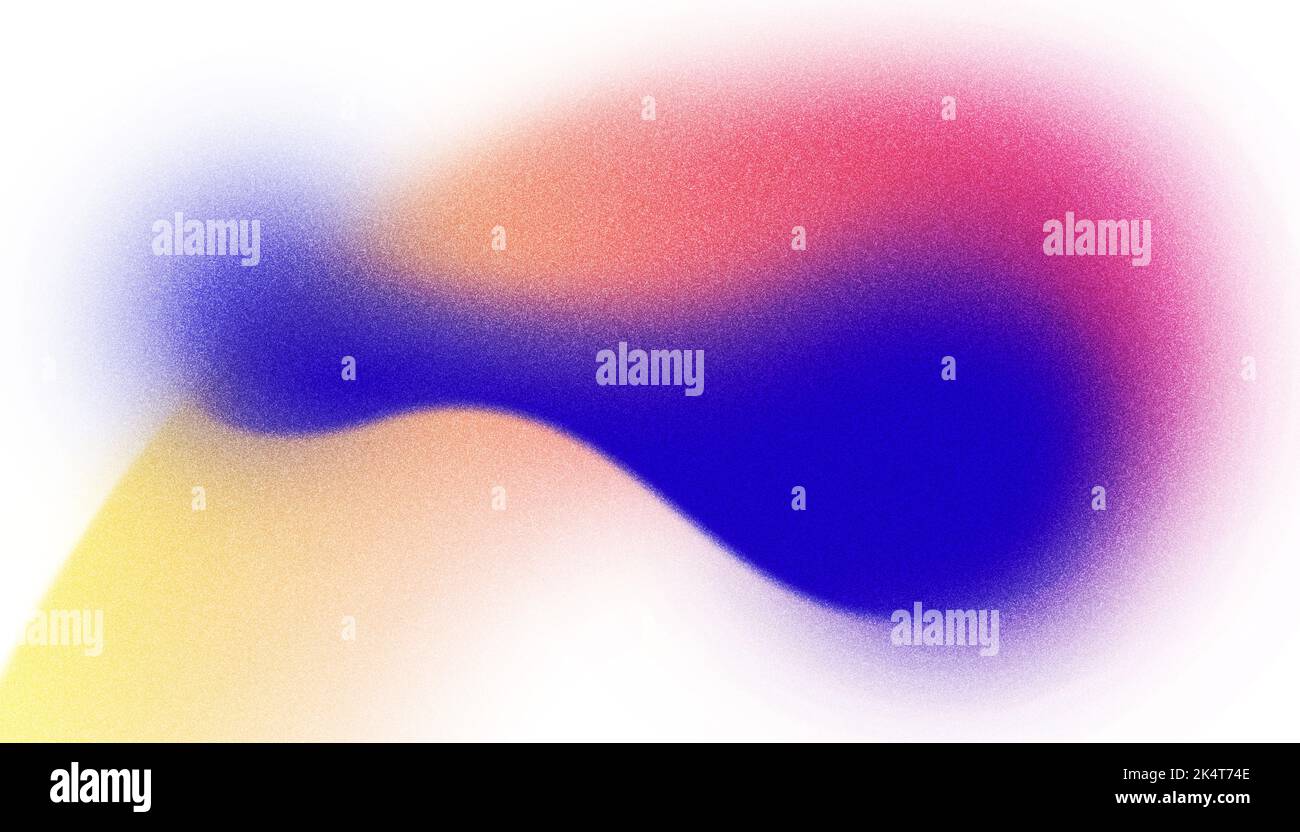 Forme abstraite avec dégradé coloré. Fond granuleux avec onde multicolore avec effet spray, du bleu au jaune. Banque D'Images