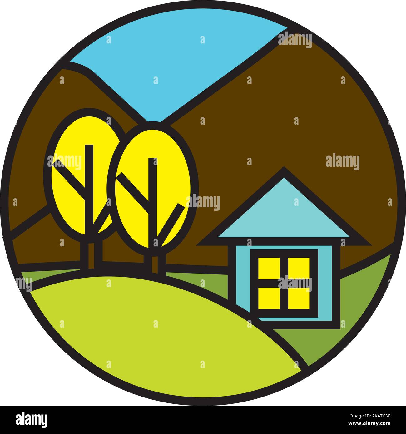 Maison bleue dans la nature, illustration, vecteur sur fond blanc. Illustration de Vecteur