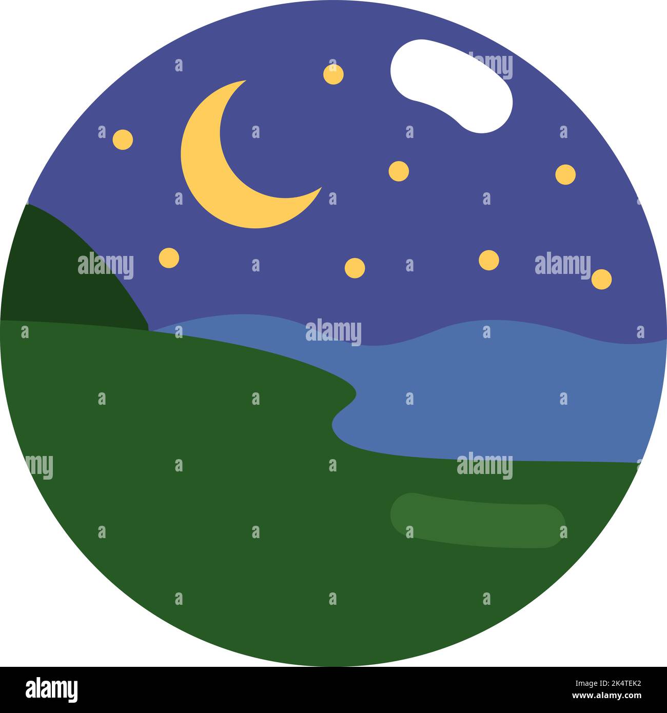 Nuit sur la rivière paysage, illustration, vecteur sur fond blanc. Illustration de Vecteur