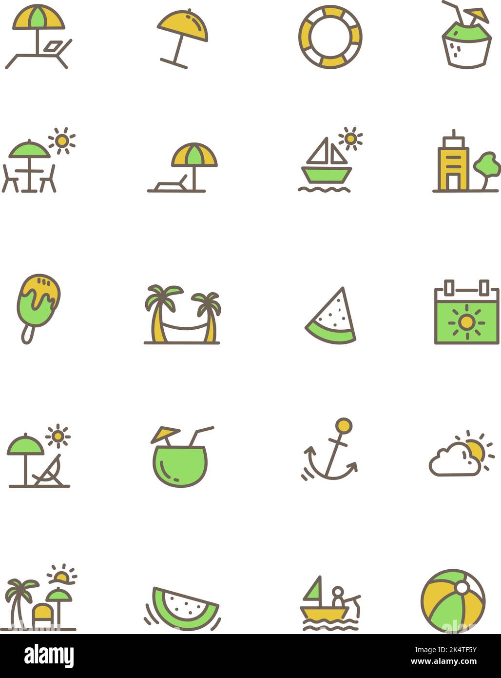 Pack d'icônes d'été, illustration, vecteur sur fond blanc. Illustration de Vecteur