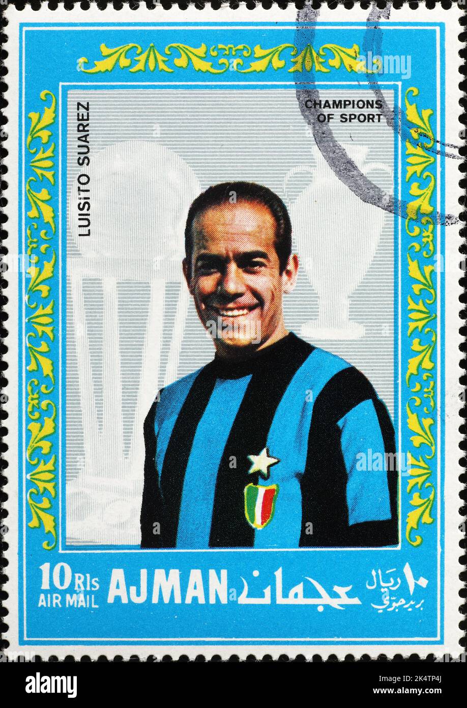 Footballeur Luisito Suarez sur l'ancien timbre-poste Banque D'Images