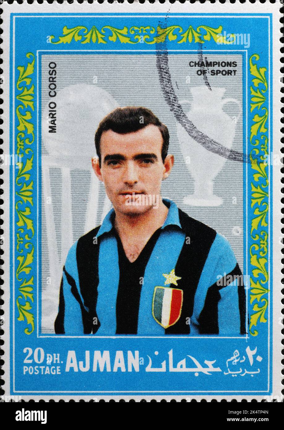 Footballeur Mario Corso sur l'ancien timbre-poste Banque D'Images