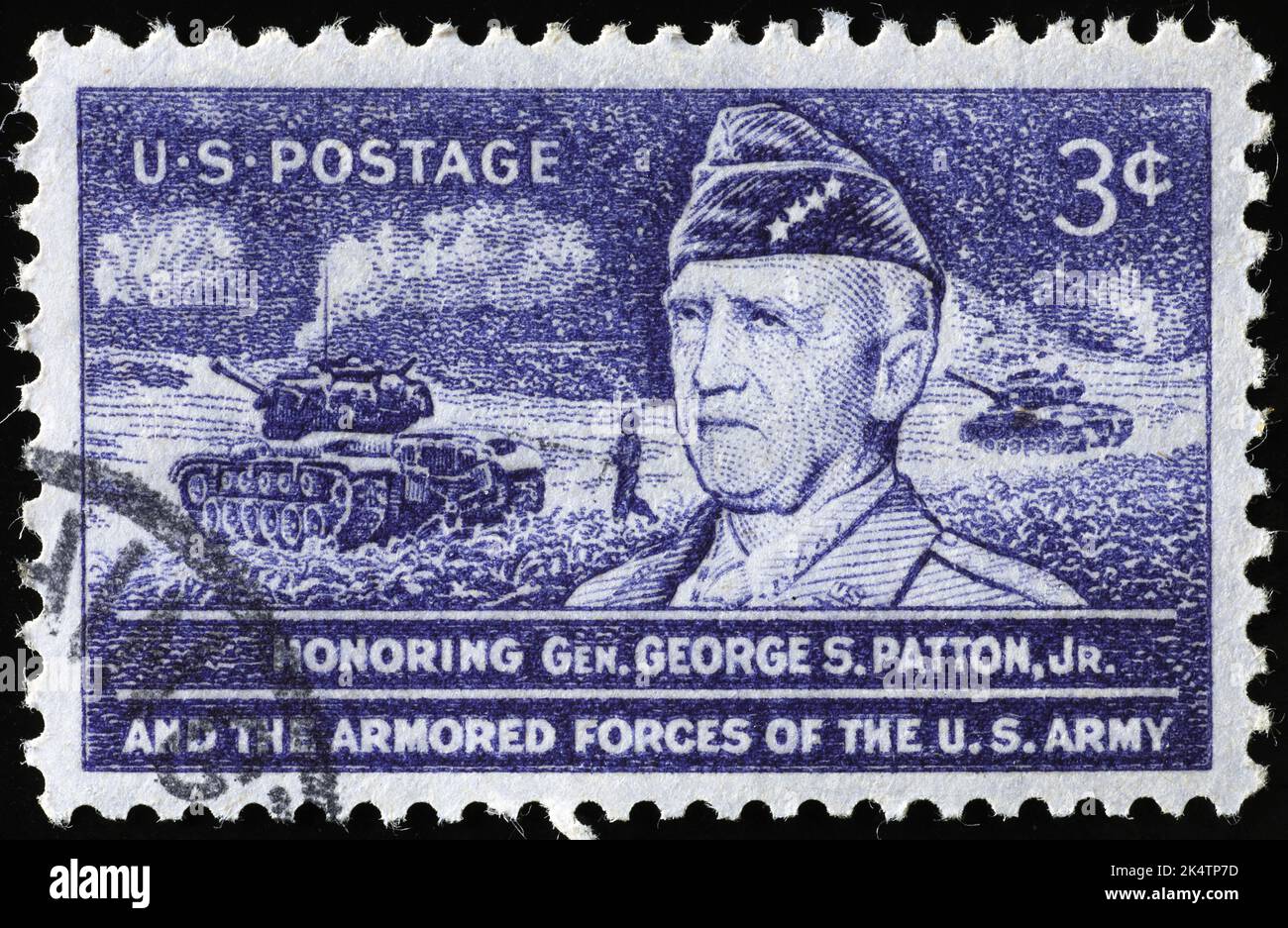 Le général George S. Patton sur l'ancien timbre américain Banque D'Images