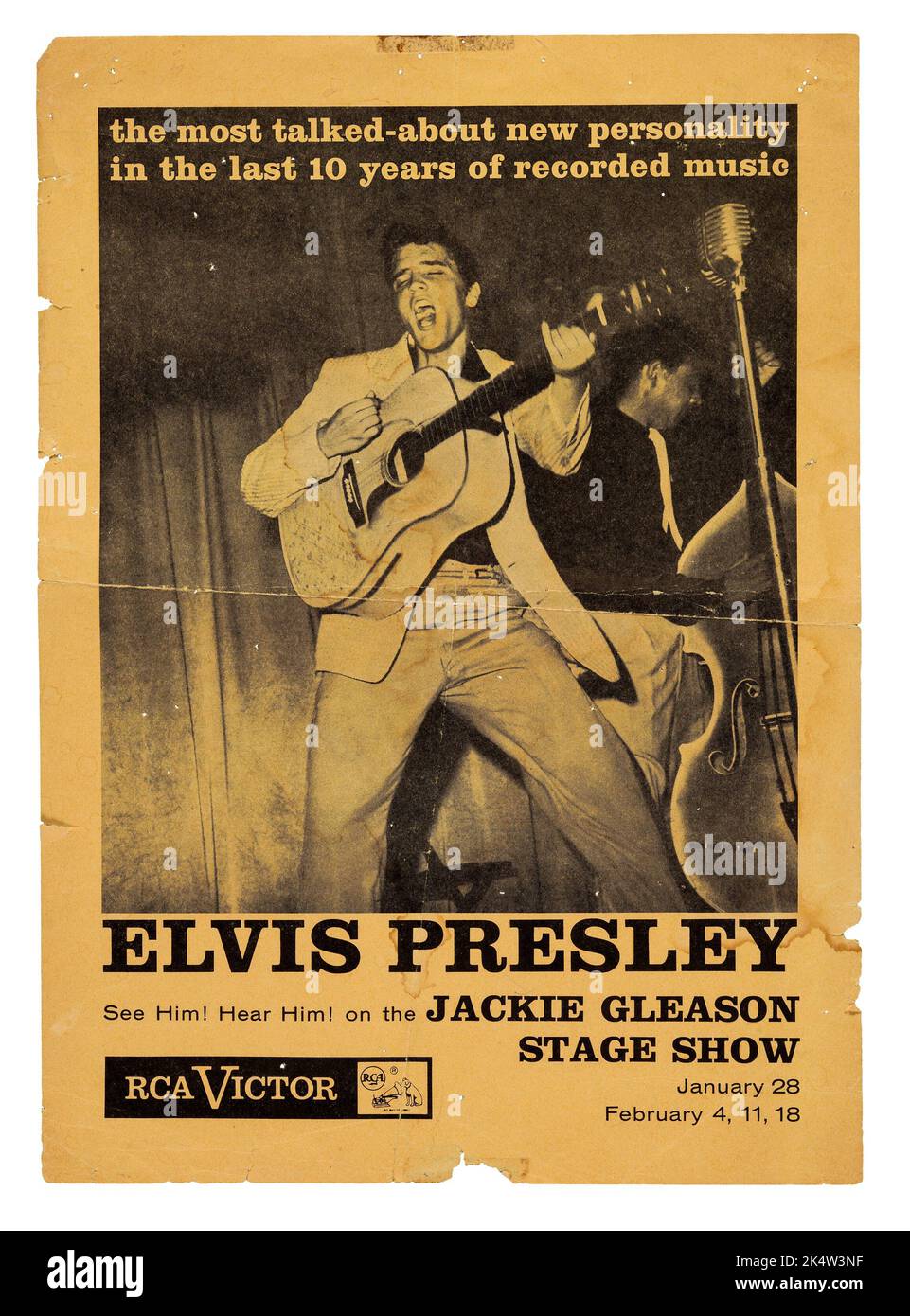 Elvis Presley janvier 1956 RCA Handbill promotionnel pour la toute première apparition télévisée. Jackie Gleason Stage Show. Banque D'Images