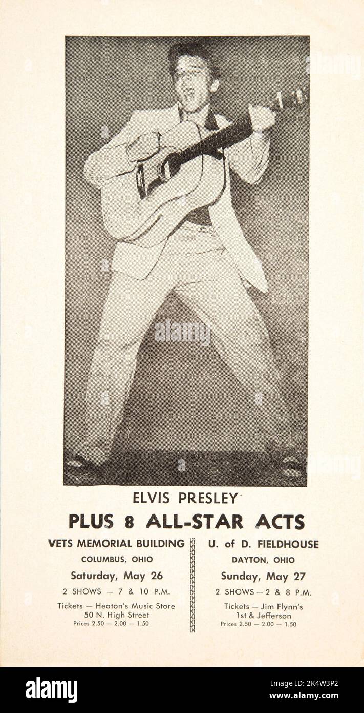 Elvis Presley Printemps 1956 Columbus et Dayton, Ohio concert Handbill. Banque D'Images Elvis Presley Printemps 1956 Columbus et Dayton, Ohio concert Handbill. Banque D'Images