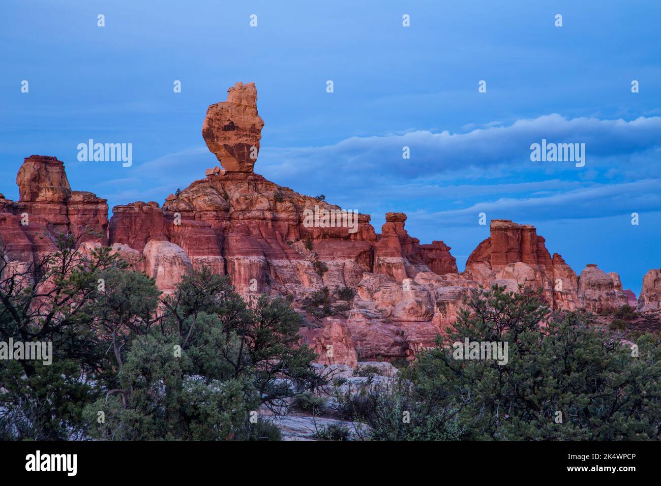 Santa Claus Rock, une formation de grès de Cedar Mesa dans le quartier Needles du parc national de Canyonlands, Utah. Banque D'Images