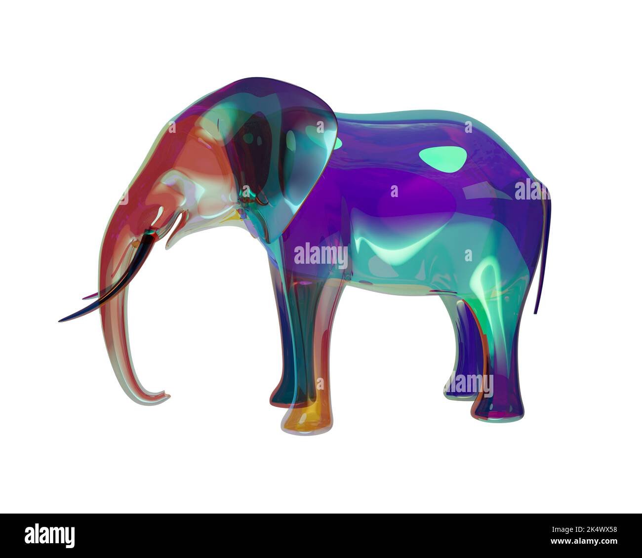 Sculptures d'éléphant en verre sur fond transparent Banque D'Images