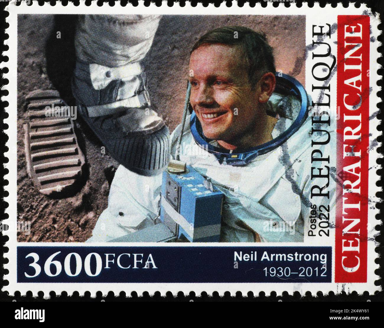 Neil Armstrong et son empreinte sur la lune sur le timbre Banque D'Images