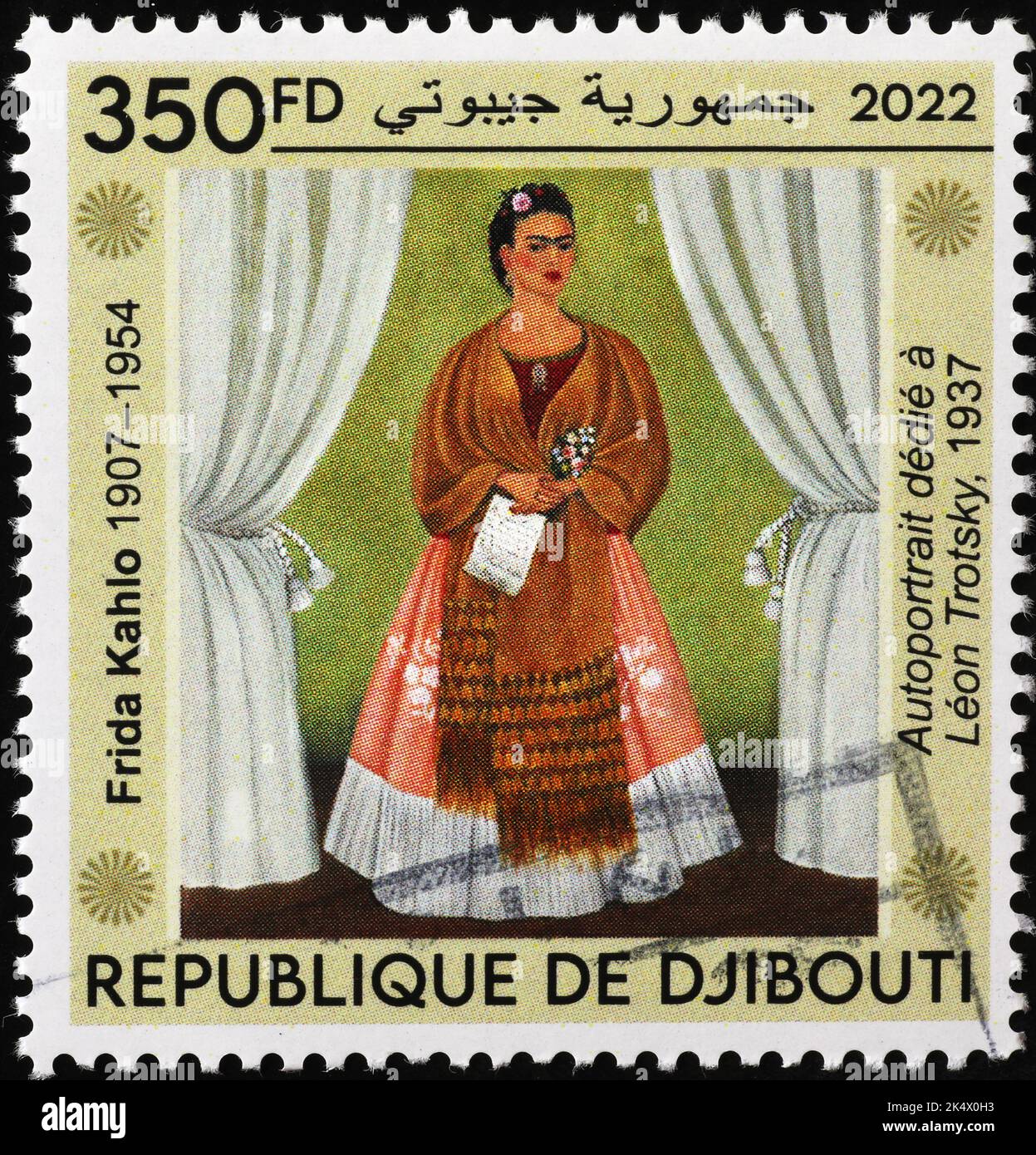 Autoportrait dédié à Léon Trotsky par Frida Kahlo sur timbre Banque D'Images