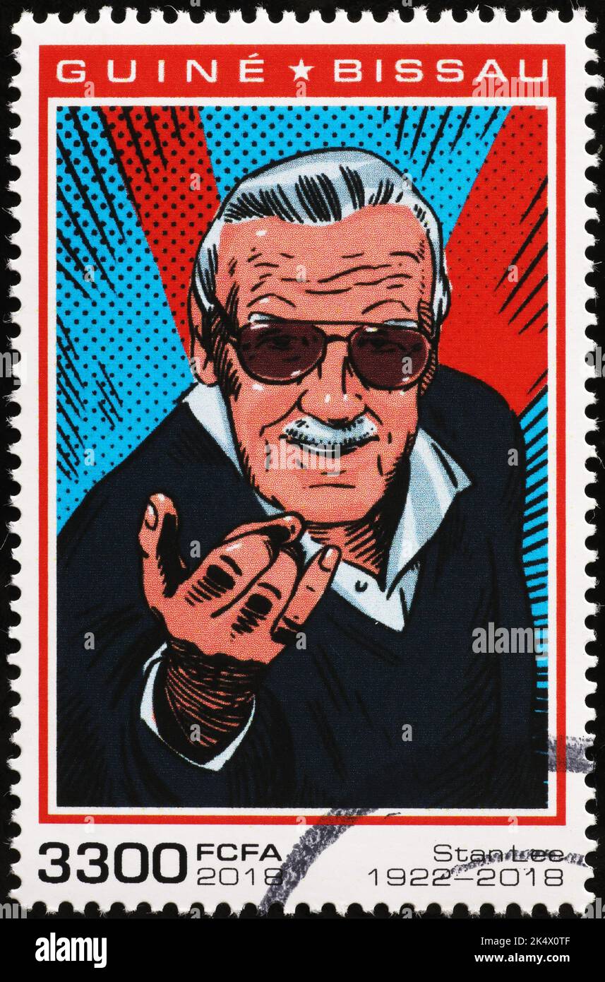 Autoportrait par Stan Lee sur timbre-poste Banque D'Images