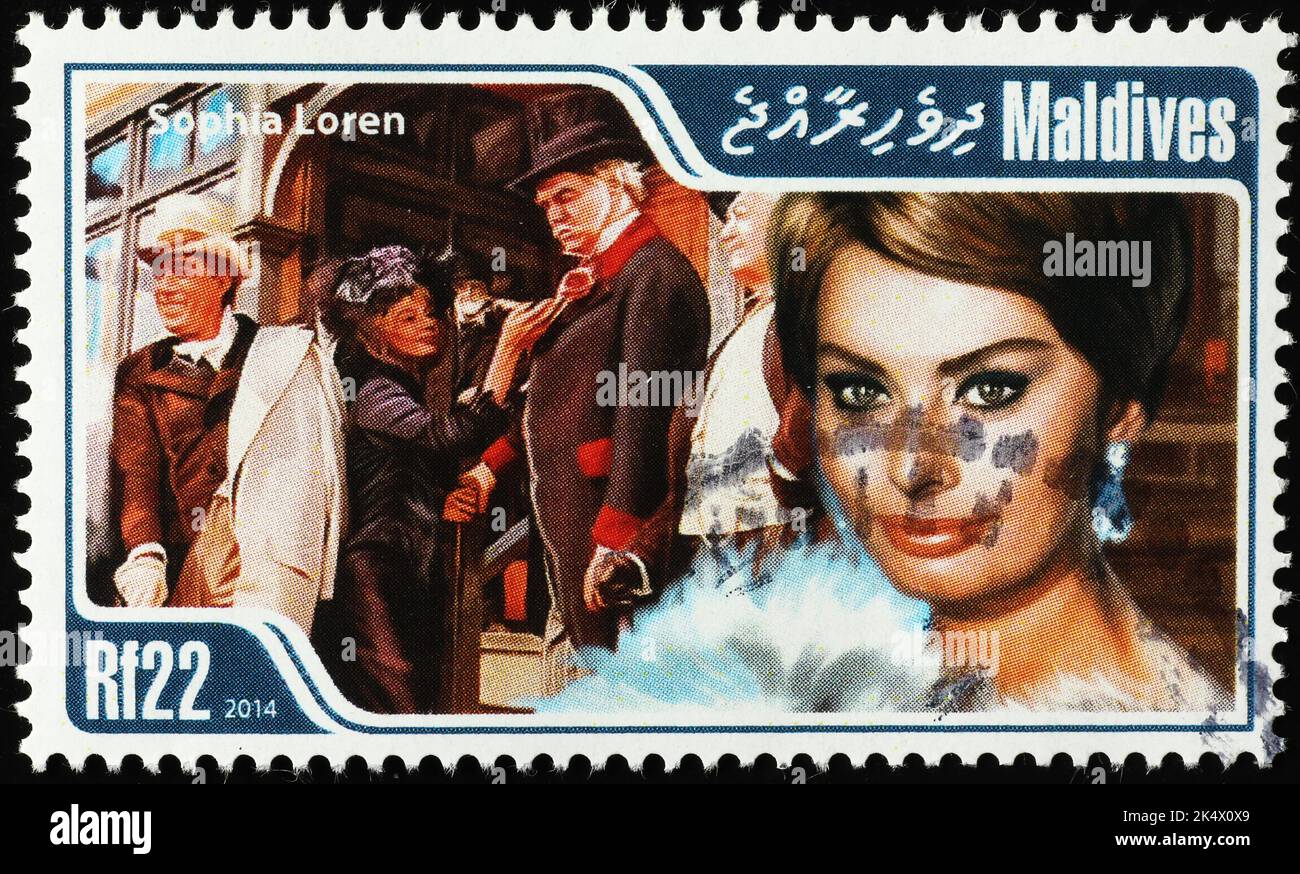 Sophia Loren sur le timbre des Maldives Banque D'Images