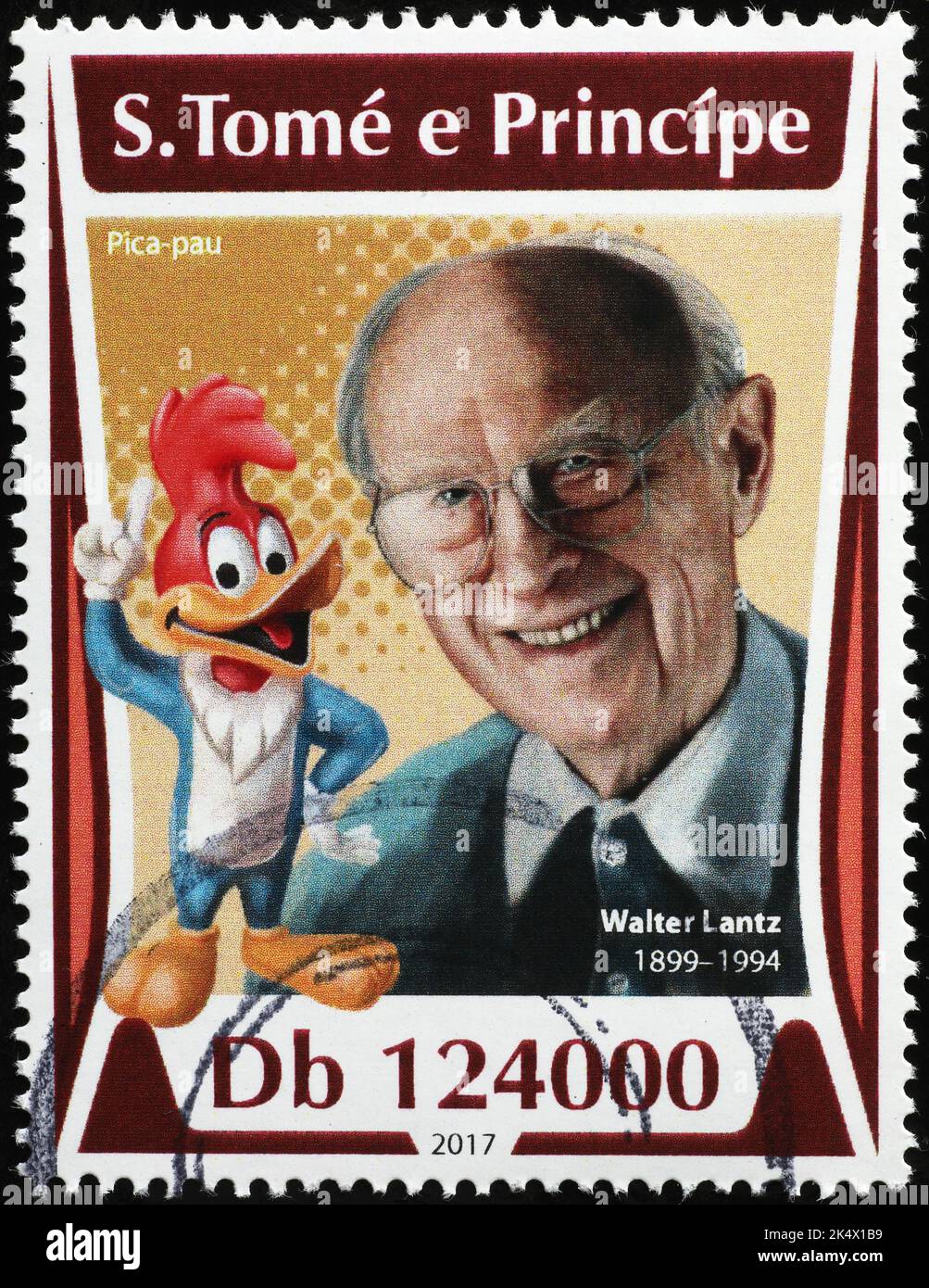 Walter Lantz, créateur de Woody Woodpecker sur timbre-poste Banque D'Images