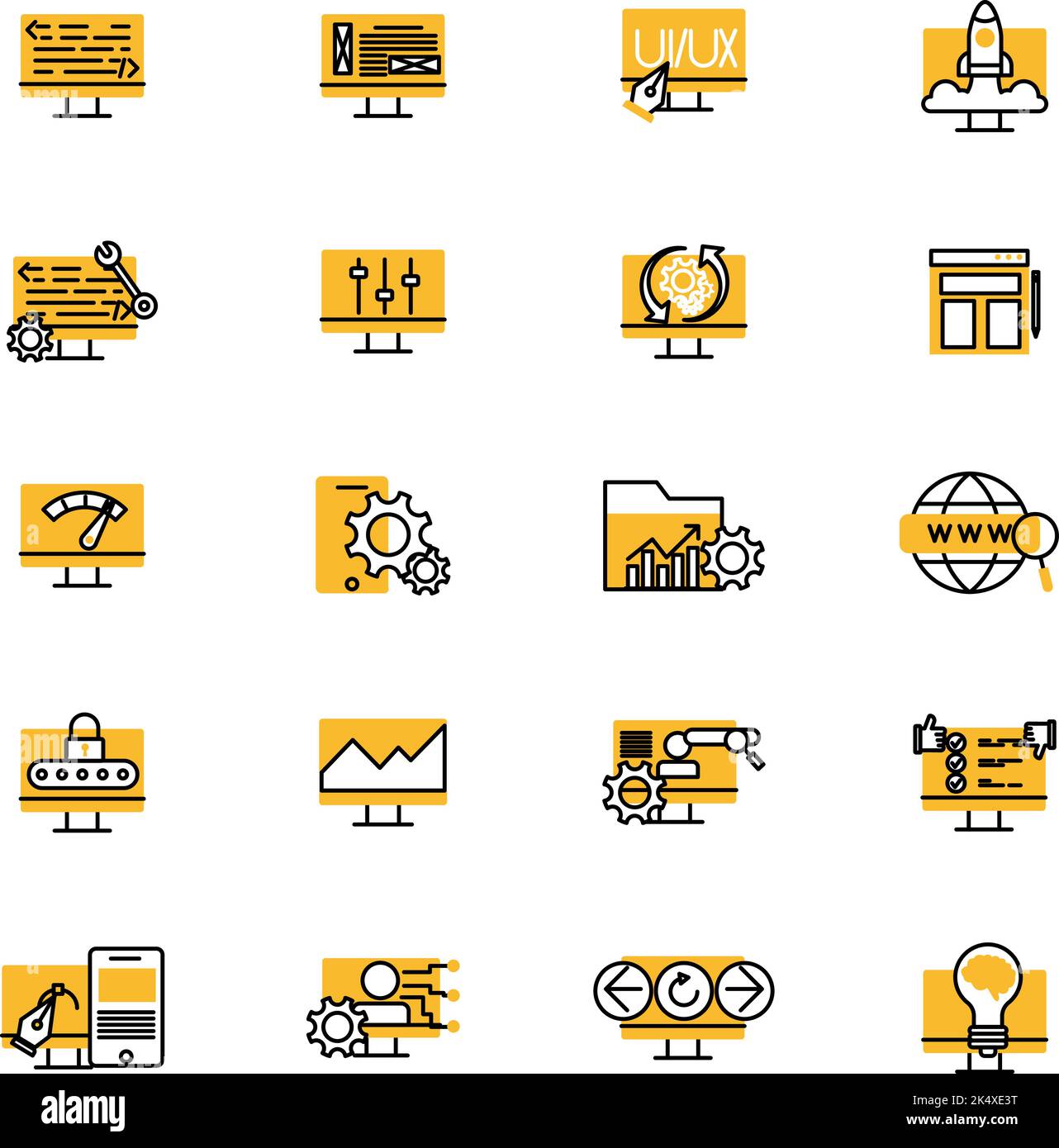 Jeu d'icônes de développement Web, illustration, vecteur sur fond blanc. Illustration de Vecteur