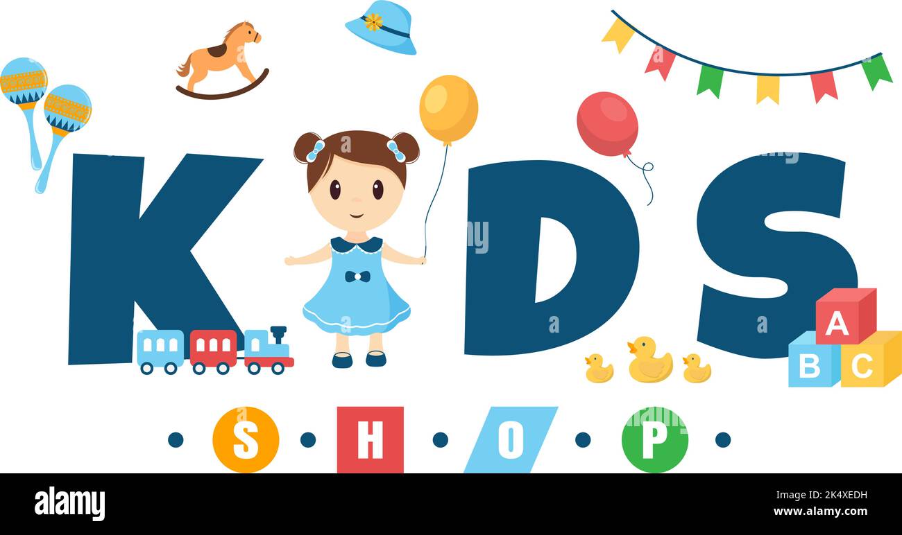 Modèle de bâtiment de magasin pour enfants dessin main dessin dessin dessin animé dessin animé dessin animé Illustration de style plat avec équipement pour enfants tel que les vêtements ou jouets pour le shopping concept Illustration de Vecteur