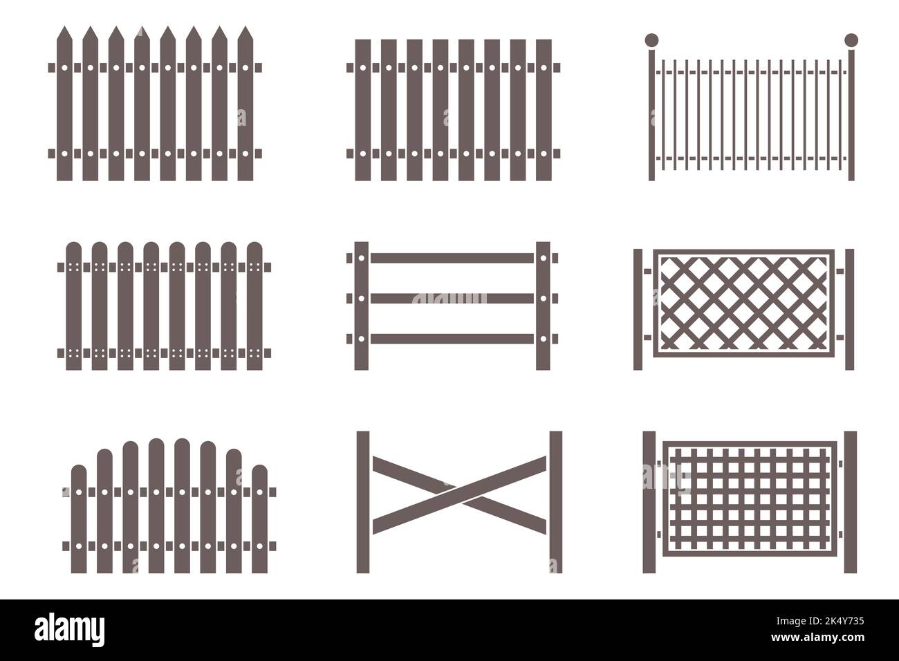 Des silhouettes de clôtures rurales en bois sont disposées pour le parc, la ferme de cour et le jardin. Illustration vectorielle Illustration de Vecteur