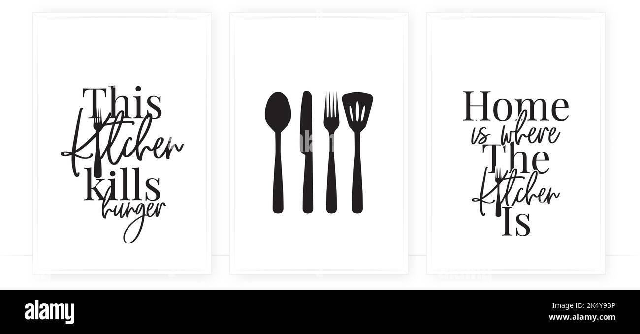 Cette cuisine tue la faim, vecteur. La maison est où la cuisine est.famille citation d'amour. Pensée positive, affirmation. Conception de l'élément verbal isolée sur blanc Illustration de Vecteur