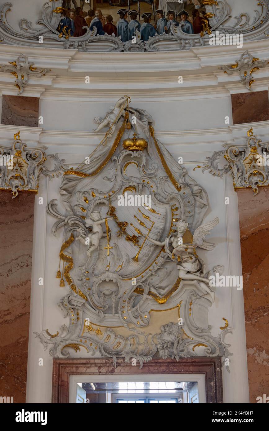 Stuc de Johann Michael Feuchtmayer, le palais baroque Bruchsal (Schloss Bruchsal), également appelé le Damiansburg, à Bruchsal, en Allemagne Banque D'Images