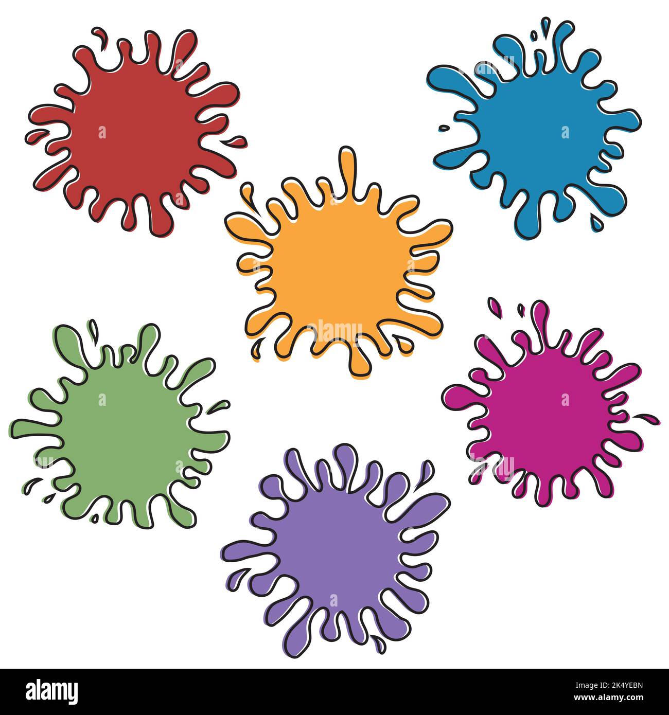 Taches de peinture multicolores, taches avec gouttes, illustration vectorielle isolée par couleur. Un ensemble de projections de peinture Illustration de Vecteur