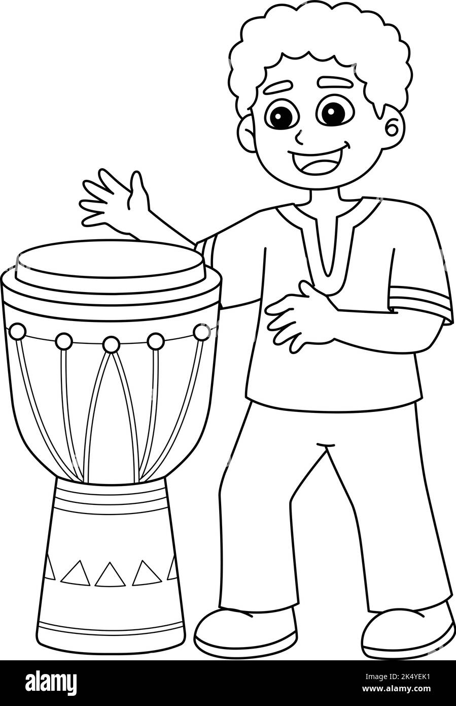 Kwanzaa Boy jouant Djembe isolé coloriage page Illustration de Vecteur