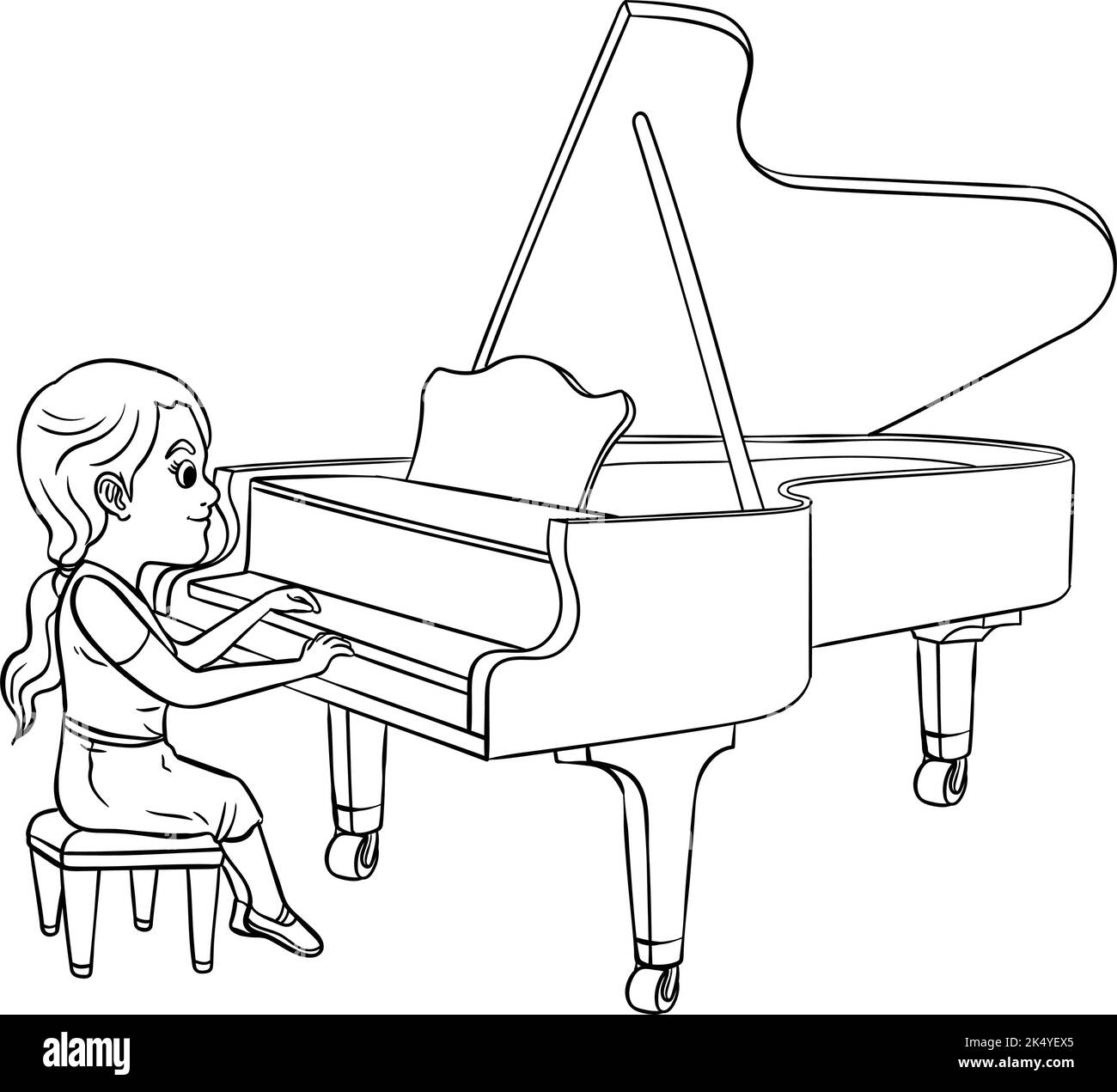 Pianiste Isolated coloriage page pour enfants Illustration de Vecteur