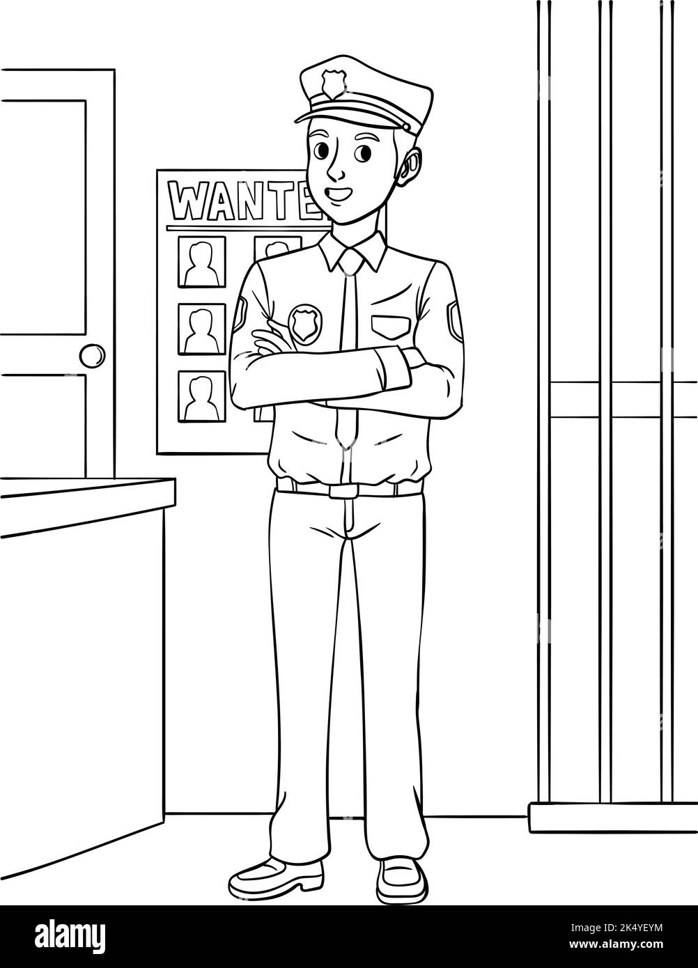 Page de coloriage de policier pour enfants Illustration de Vecteur
