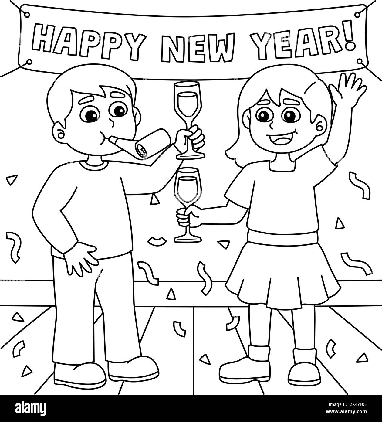 Page de coloriage du nouvel an pour les enfants Image Vectorielle Stock
