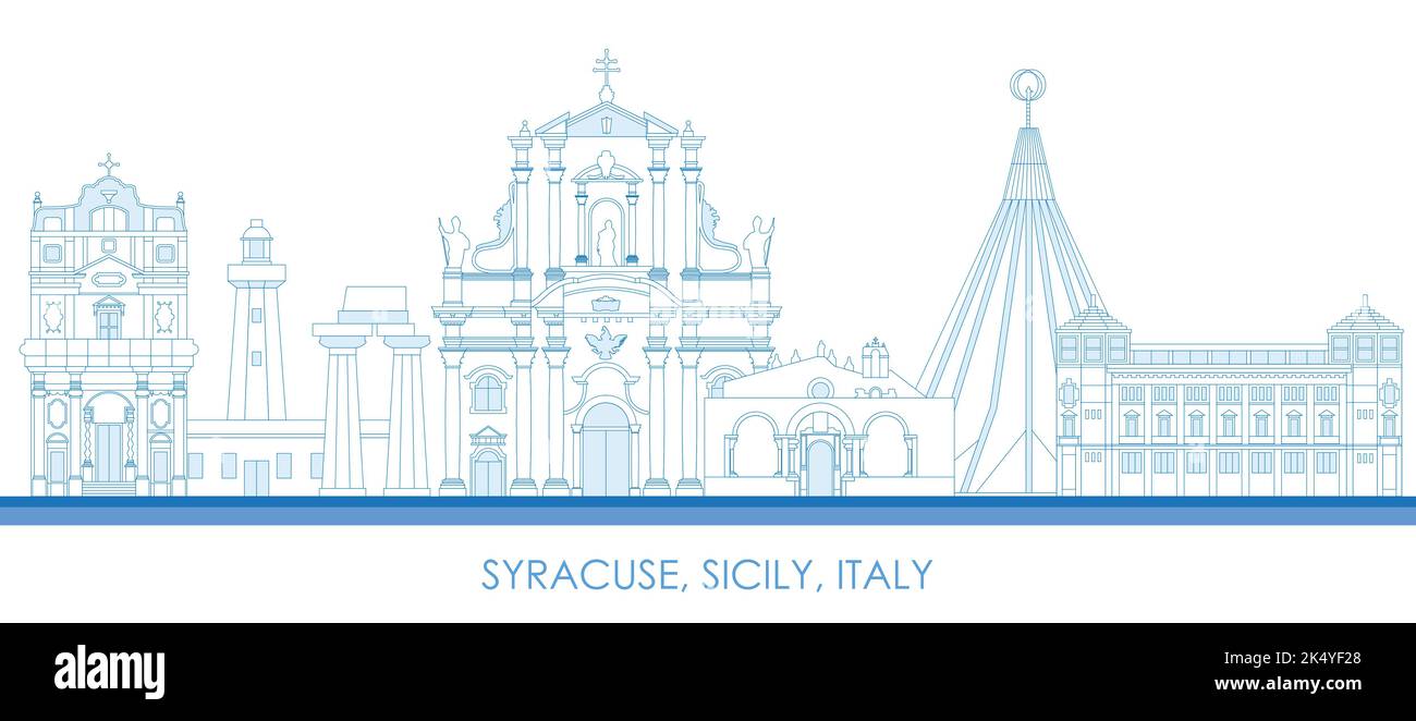 Frontières Panorama par Skyline de Syracuse, Sicile, Italie - illustration vectorielle Illustration de Vecteur