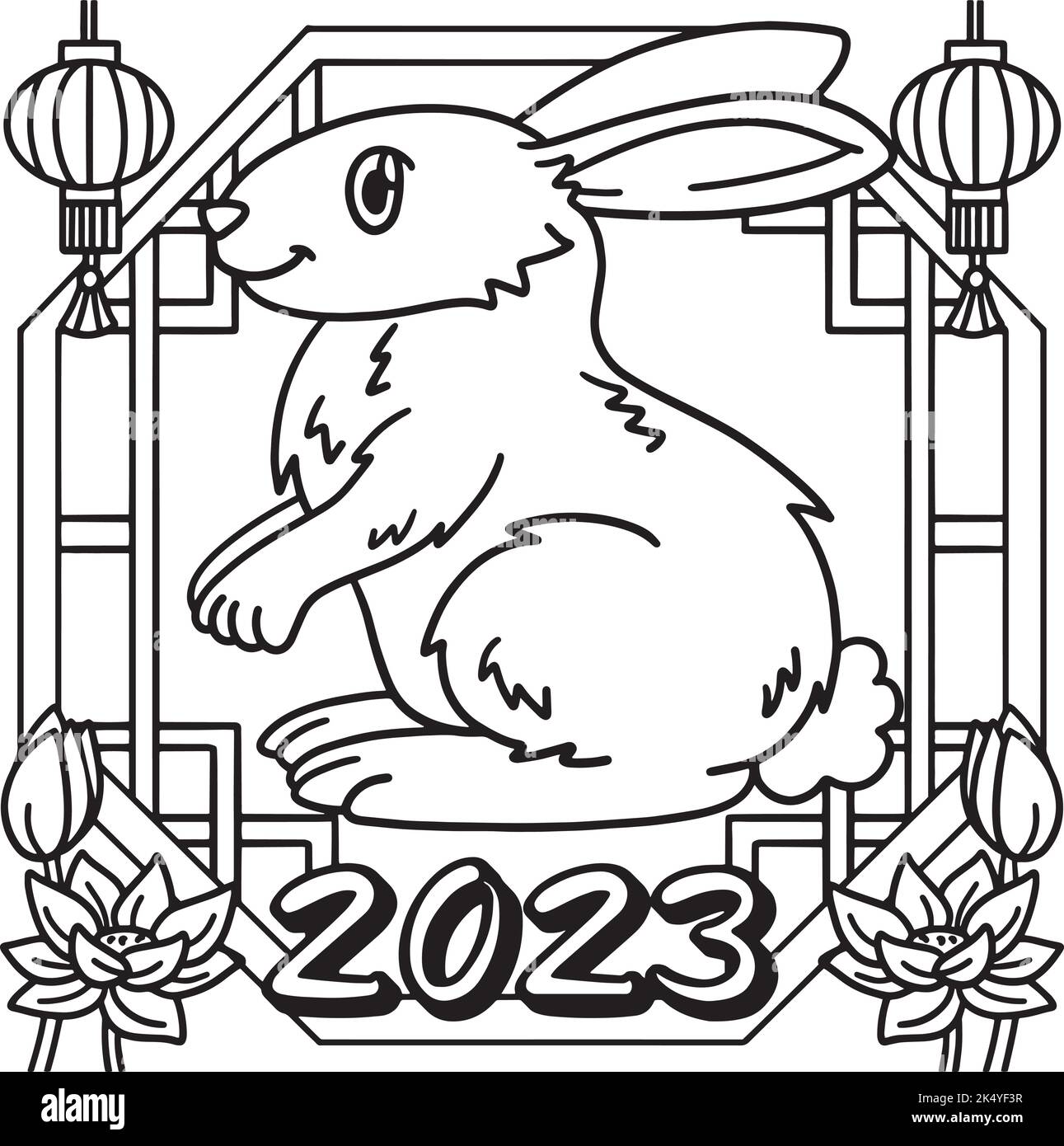 2023 année de la page de coloration de lapin pour les enfants Illustration de Vecteur