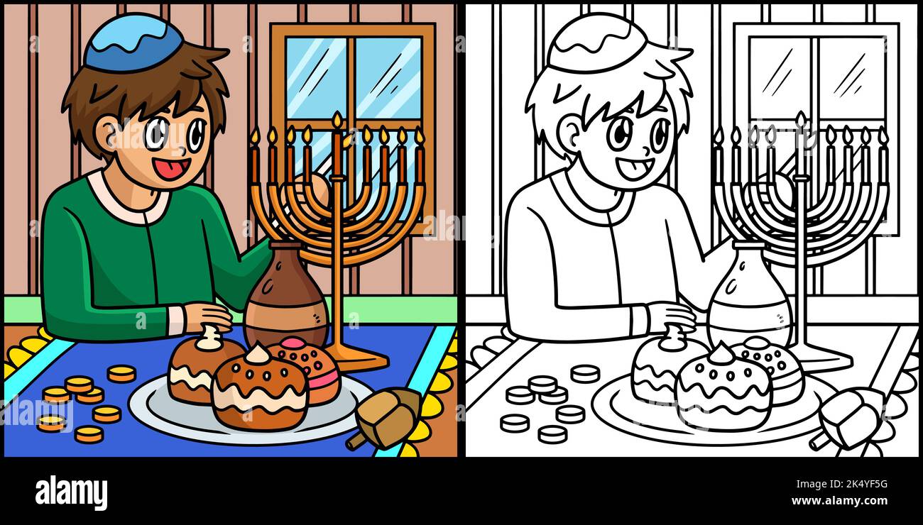 Hanukkah Boy éclairage Menorah Illustration Illustration de Vecteur