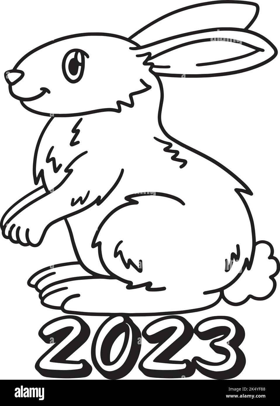 2023 année de la page de coloration isolée de lapin Illustration de Vecteur