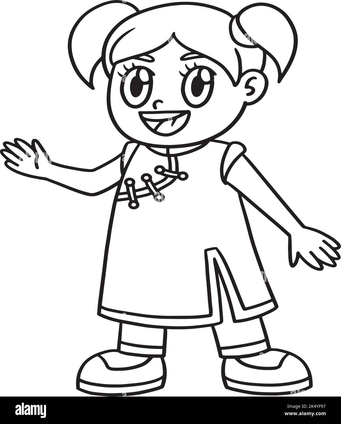 Happy Chinese Girl Isolated coloriage page Illustration de Vecteur