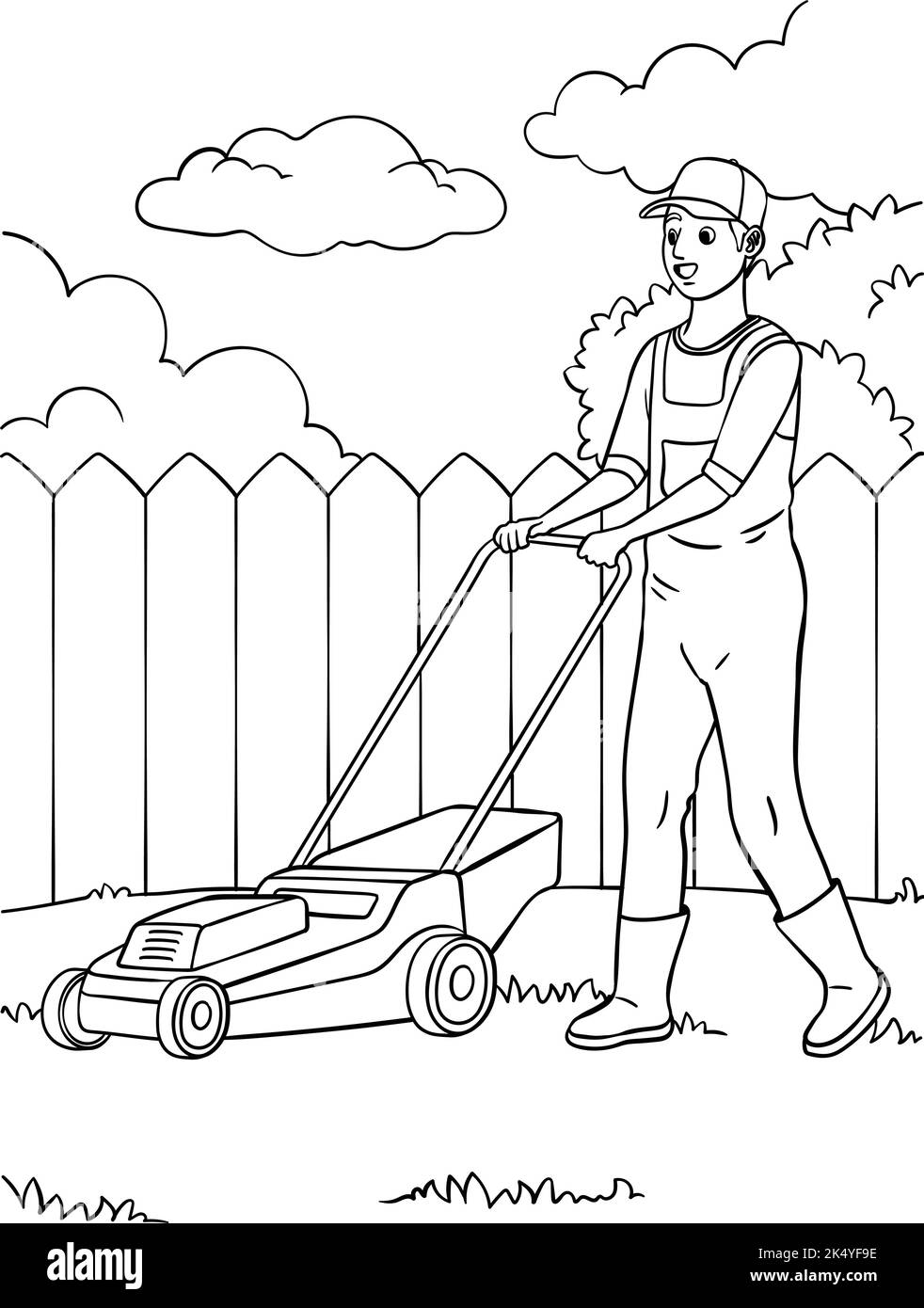 Page de coloriage pour tondeuse à gazon pour enfants Illustration de Vecteur