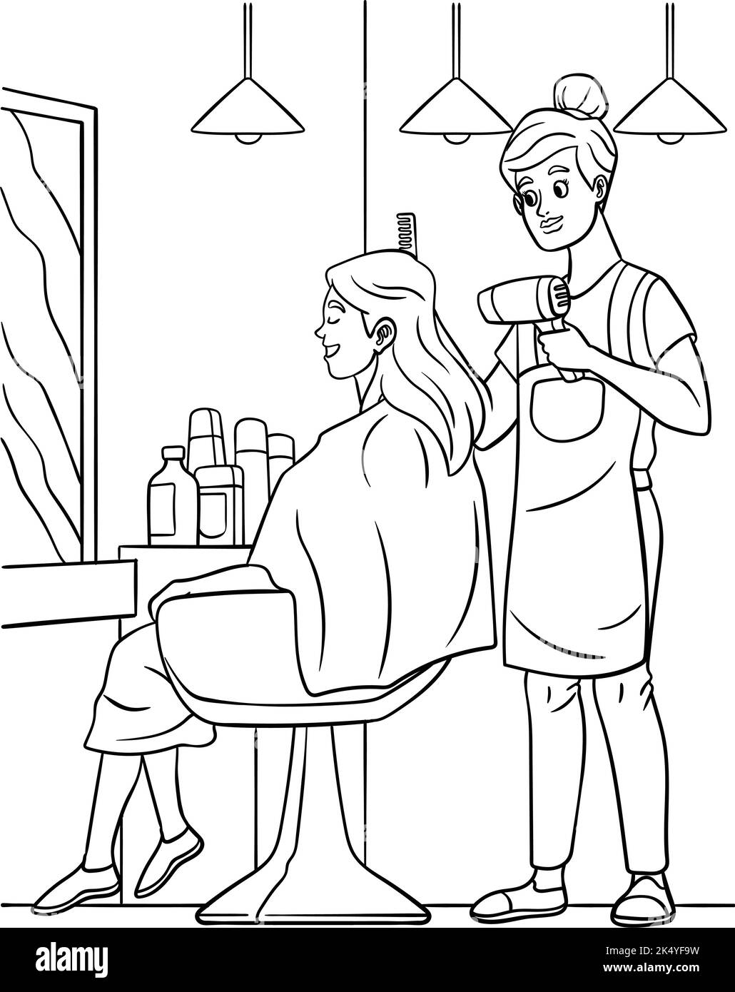 Page de coloriage de coiffeur de cheveux pour enfants Illustration de Vecteur