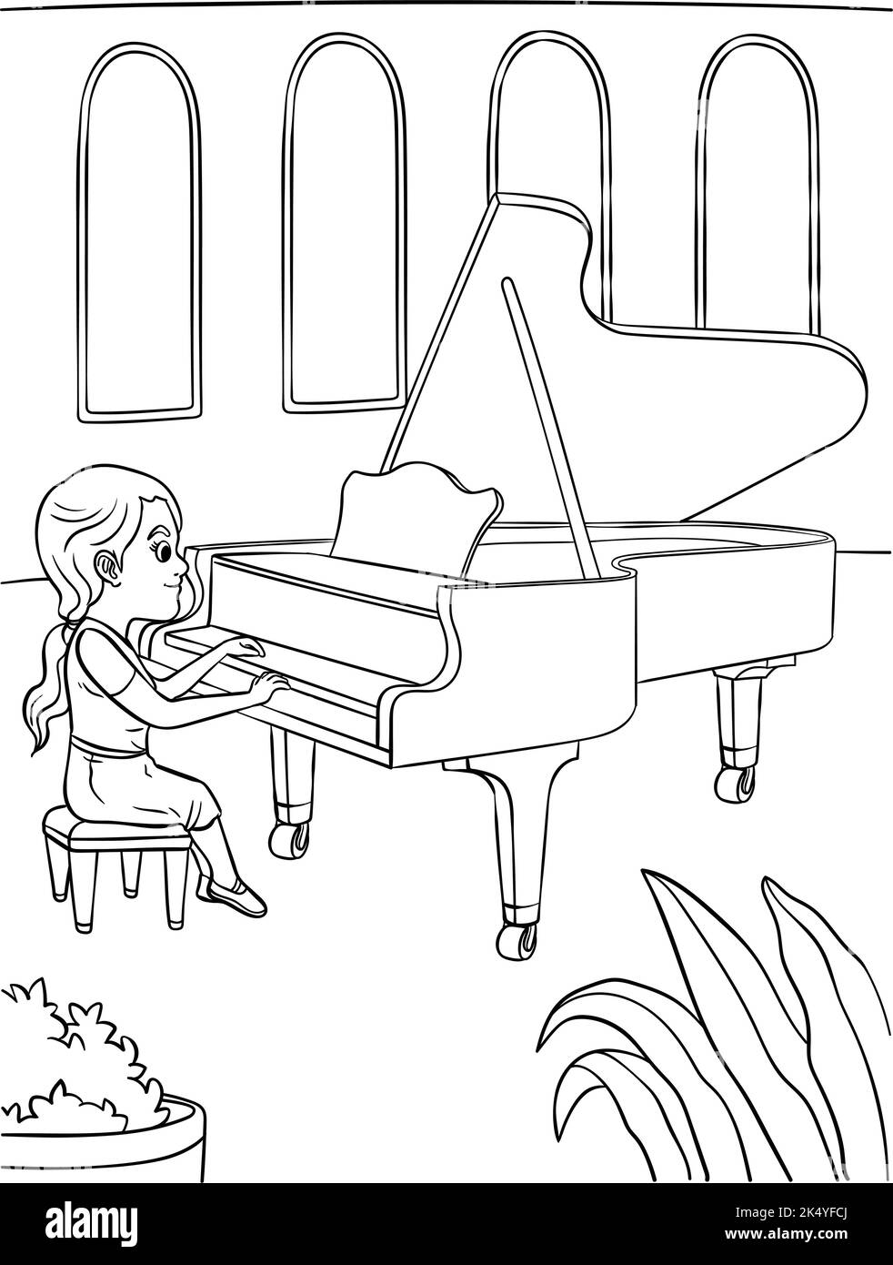 Pianiste coloriage page pour enfants Illustration de Vecteur