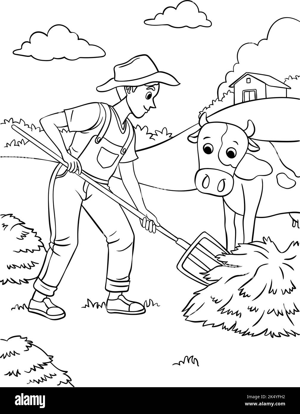 Page de coloriage fermier pour enfants Illustration de Vecteur
