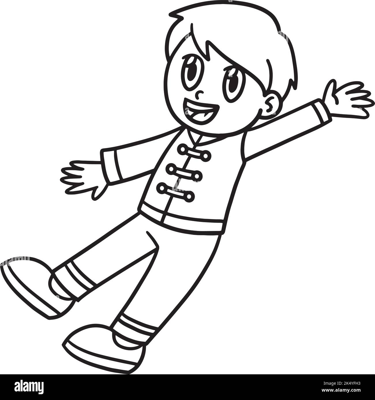 Happy Chinese Boy Isolated coloriage page pour enfants Illustration de Vecteur