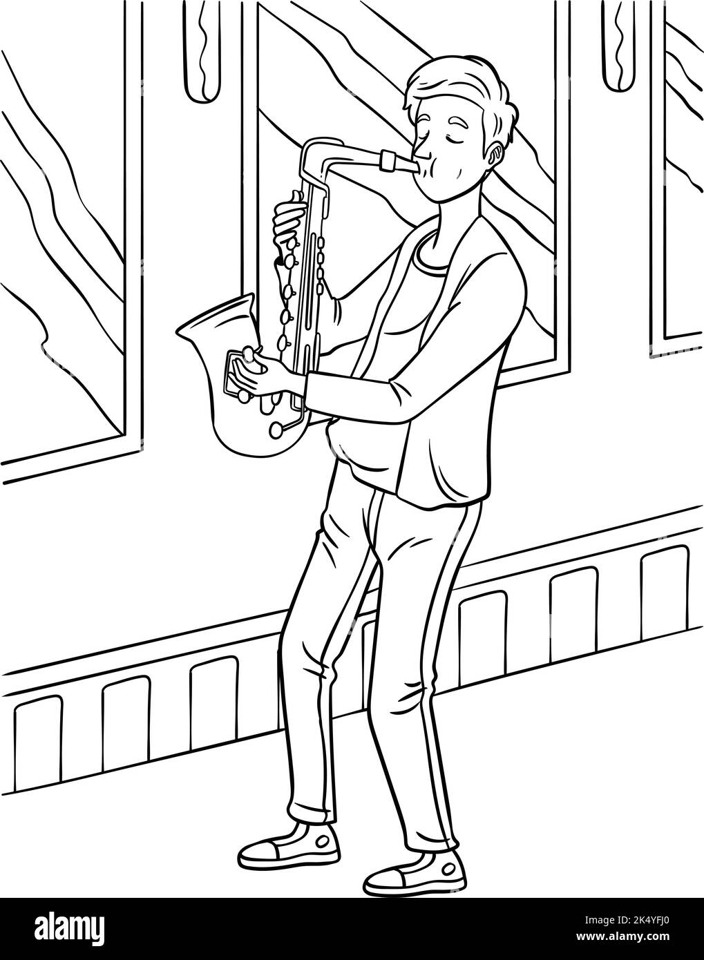 Page de coloration saxophoniste pour enfants Illustration de Vecteur