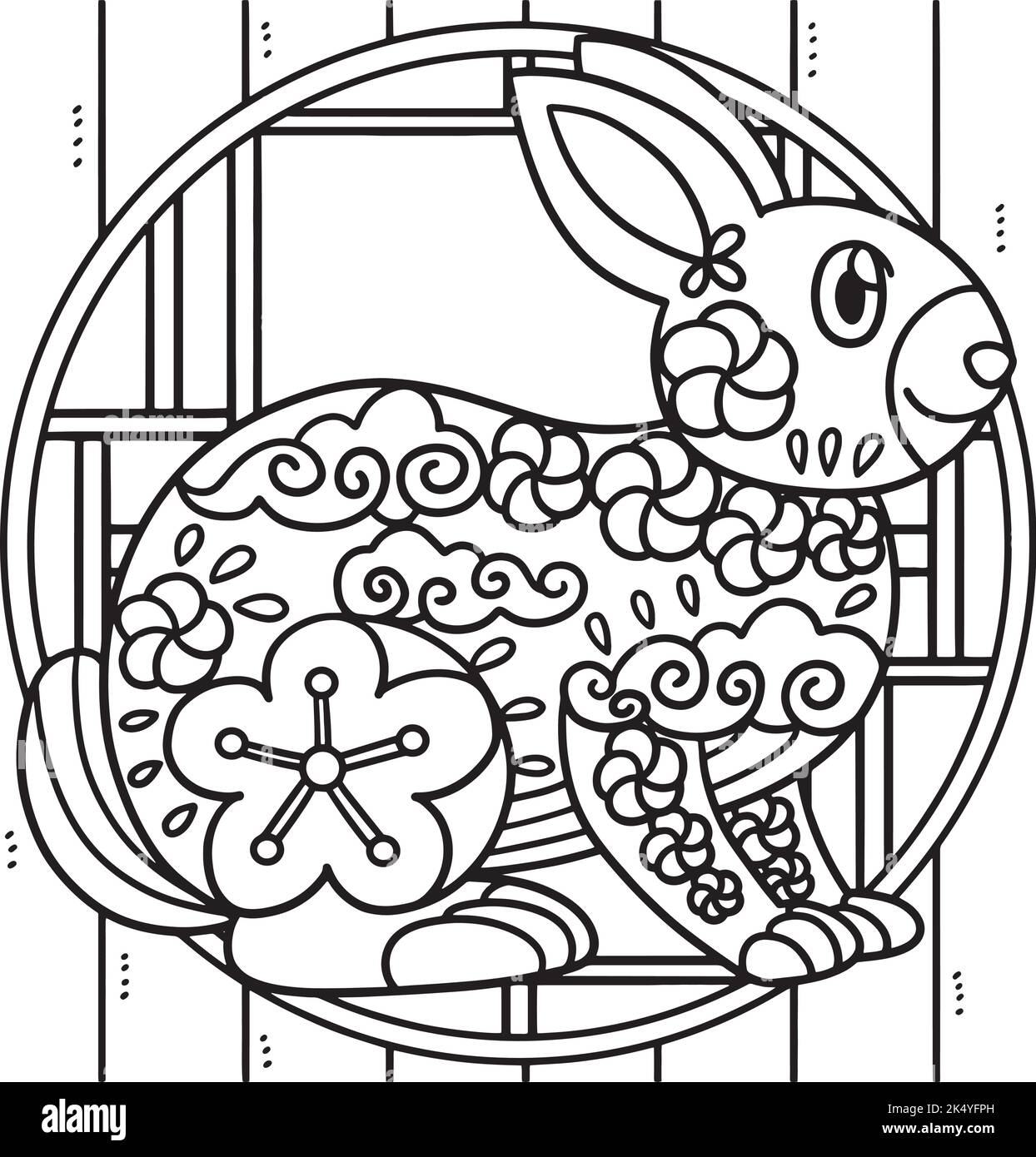 Mandala de lapin année de la page de coloration de lapin Illustration de Vecteur
